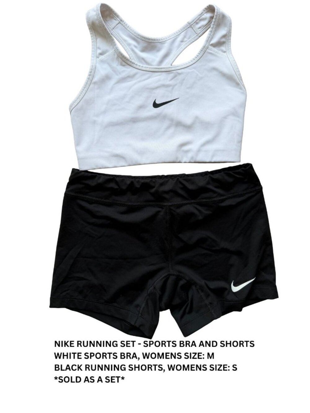 Nike Dri-FIT Running Workout Set Sports Bra + Shorts Black White – S/M